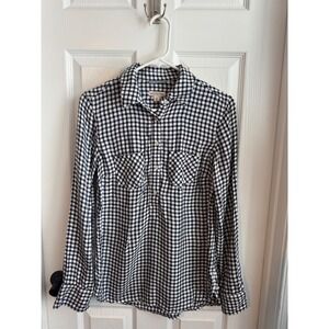Merona‎ Black White Gingham Plaid Button Front Shirt Small